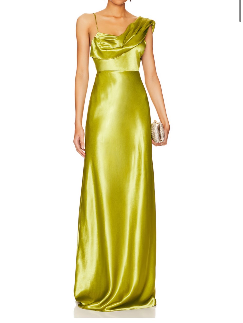 House of Harlow 1960 One-Shoulder Satin Gown in Chartreuse